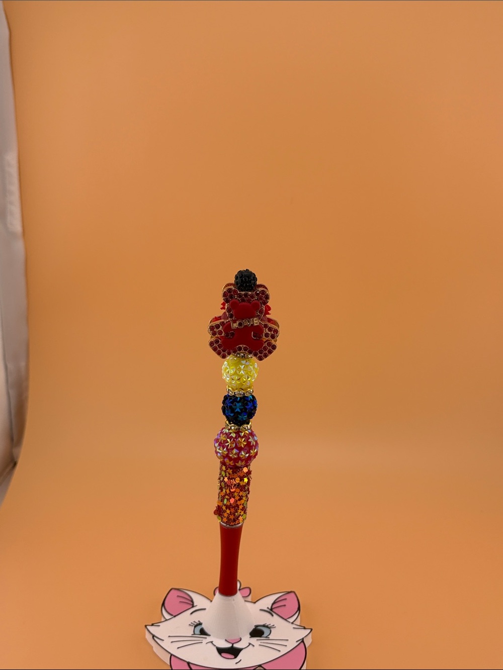 Sparkly Red Teddy Bear Pen with Multicolor Crystal Beads